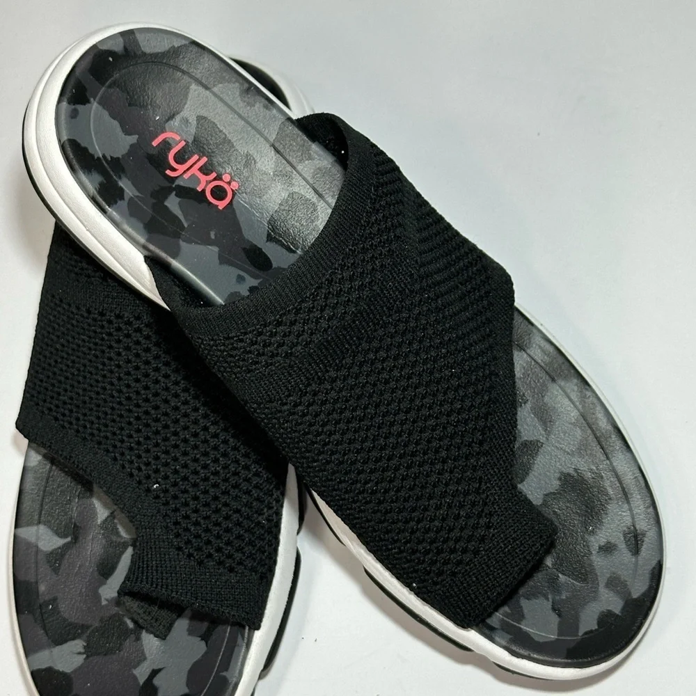 Black Slide Sandals with Camouflage Insole